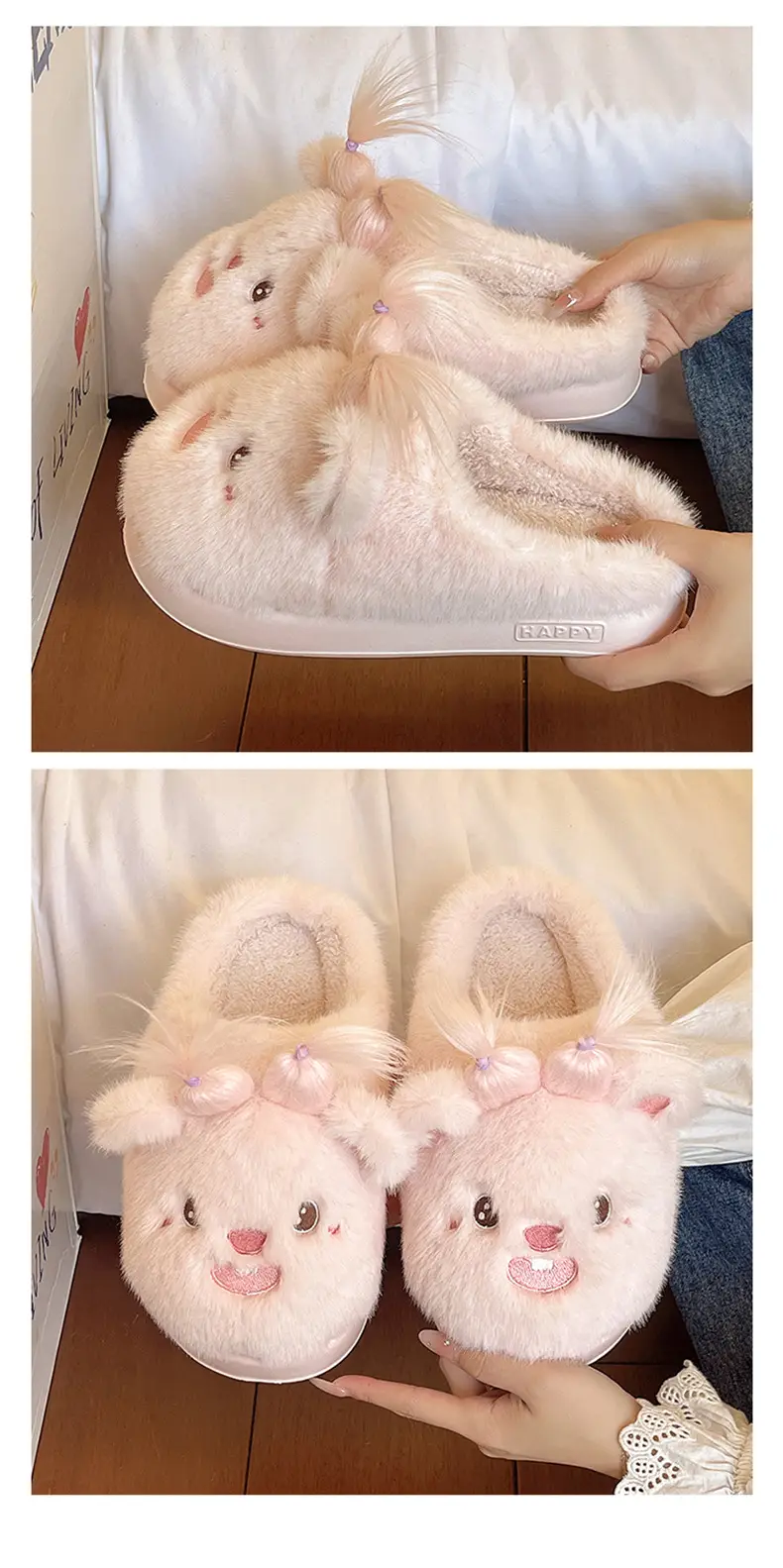 Qidan Shoe Factory Cartoon Cotton Slippers for Women Autumn and Winter Home Indoor Warm Outerwear Non-Slip Cute Furry Slippers for Women — feature 6