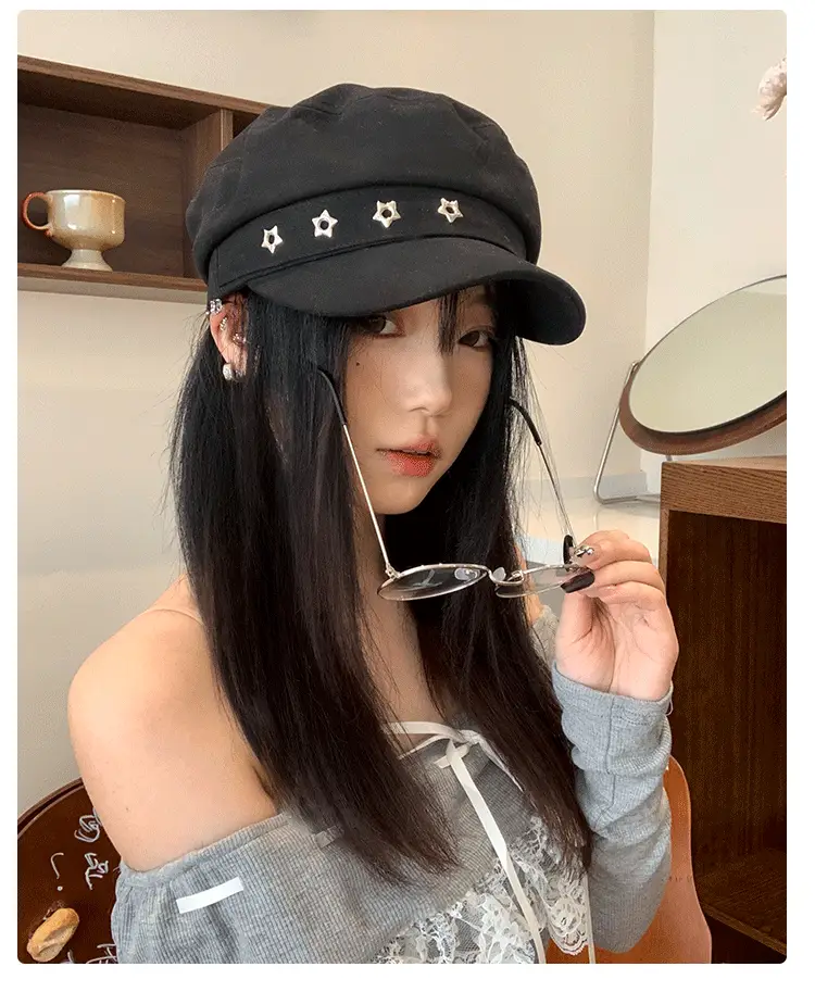 Women's Star Black Beret Hat Navy Autumn Wear — feature 11