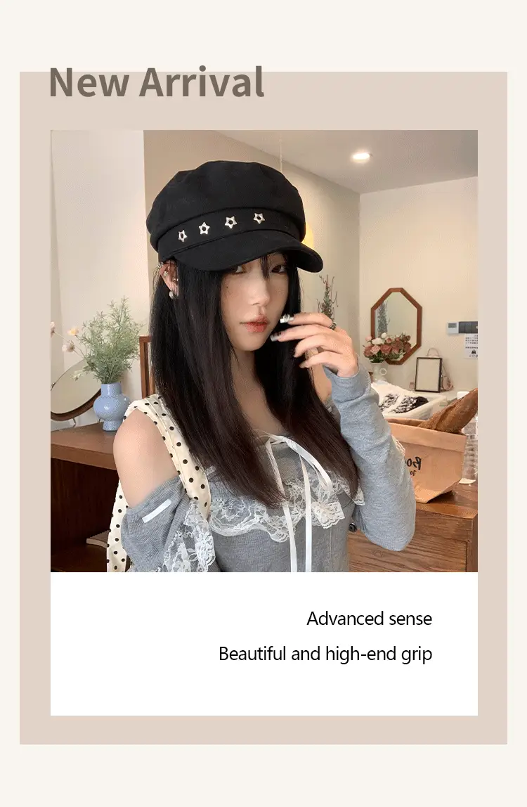 Women's Star Black Beret Hat Navy Autumn Wear — feature 4