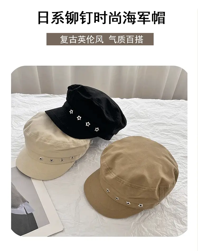 Women's Star Black Beret Hat Navy Autumn Wear — feature 6