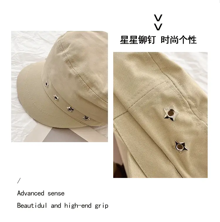 Women's Star Black Beret Hat Navy Autumn Wear — feature 7