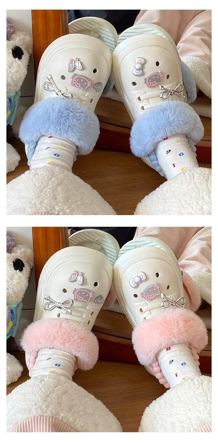 Women's Pink Faux Fur Winter Slippers with Cat Design — feature 12