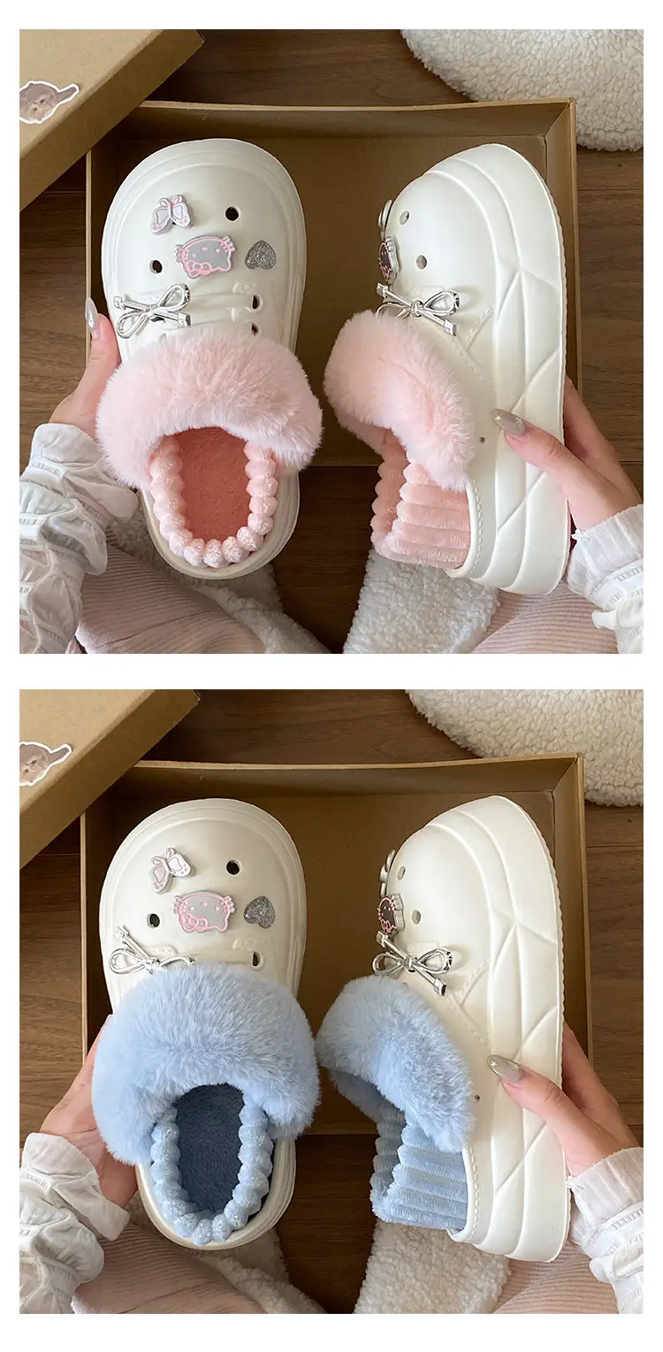 Women's Pink Faux Fur Winter Slippers with Cat Design — feature 15