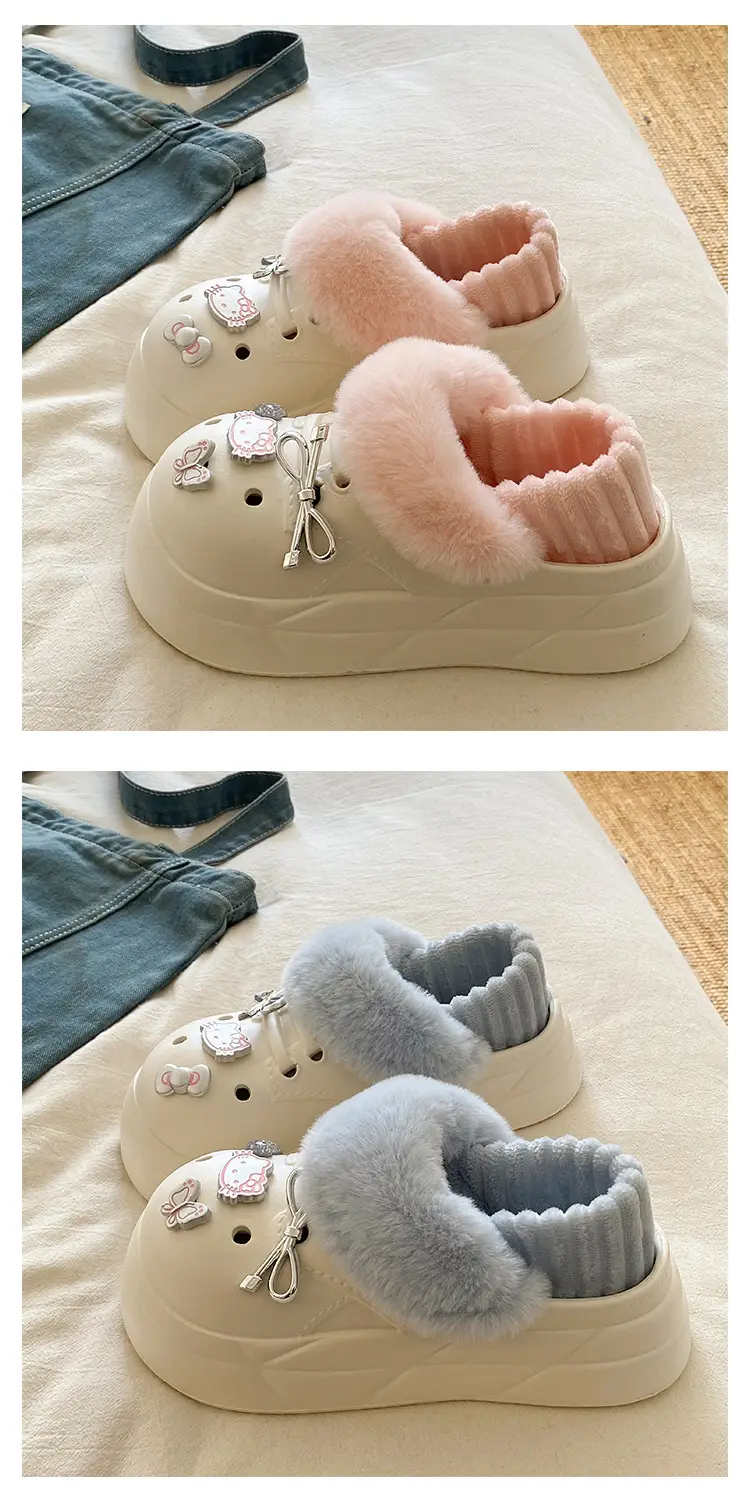Women's Pink Faux Fur Winter Slippers with Cat Design — feature 16