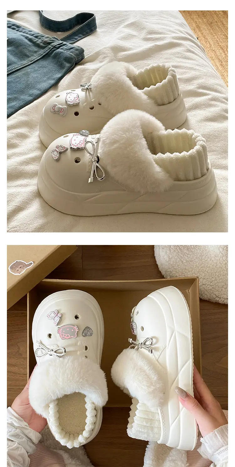 Women's Pink Faux Fur Winter Slippers with Cat Design — feature 18