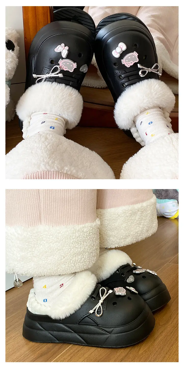 Women's Pink Faux Fur Winter Slippers with Cat Design — feature 21