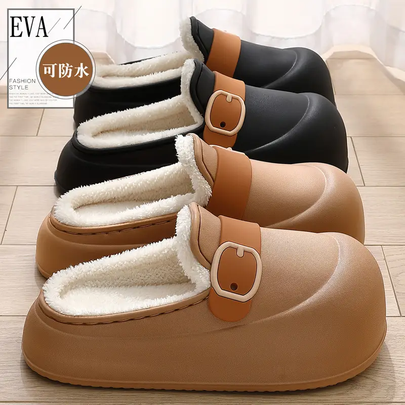 Eva Waterproof Cotton Slippers for Women, Winter Plush Warm Home Thick-Soled Non-Slip Women's Winter Fleece-Lined Cotton Slippers Wholesale - Image 9