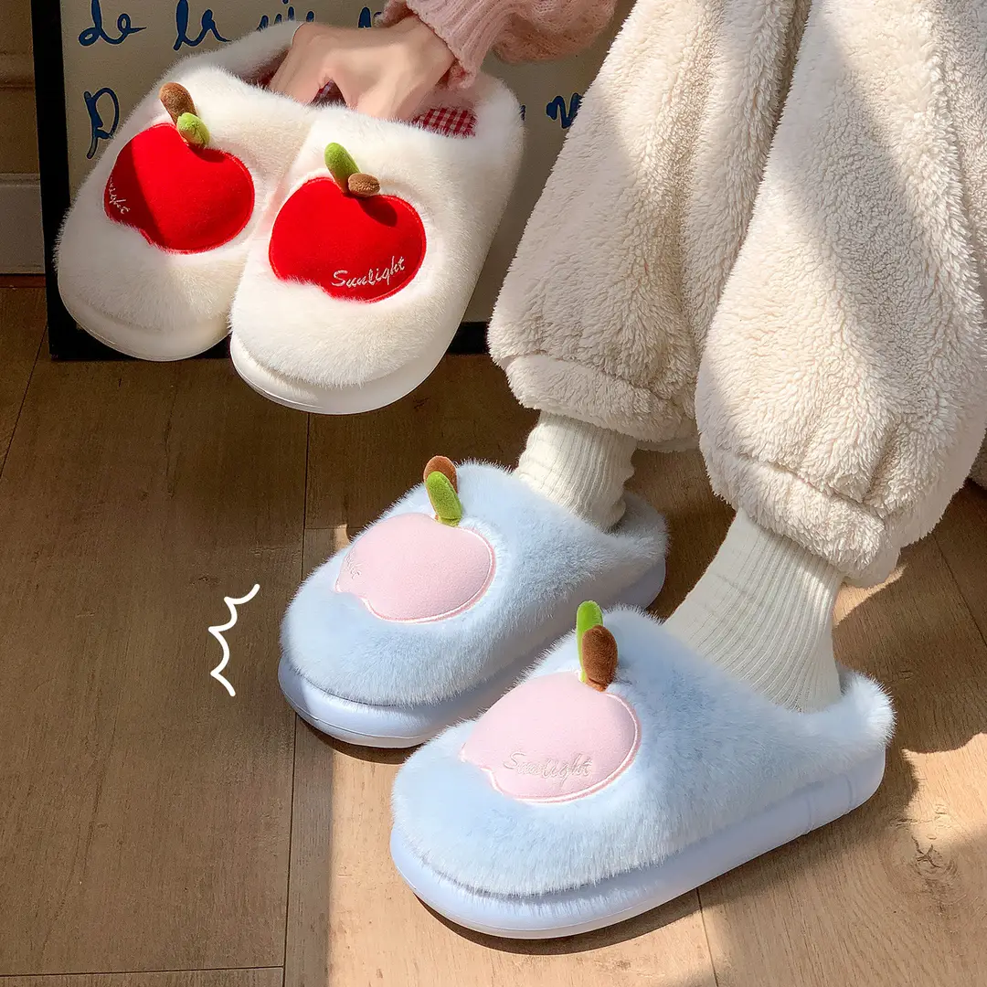 Cute Cotton Slippers for Women, New Winter Style, Home Warm Plush Slippers with Fruit Design, Thick-Soled Cotton Slippers for Couples - Image 19
