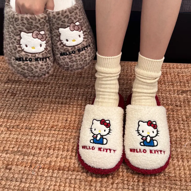 Sanrio Genuine Cartoon Cotton Slippers for Women Winter Indoor Home Plush Slippers Home Thickeneded Warm Wool Slippers - Image 14