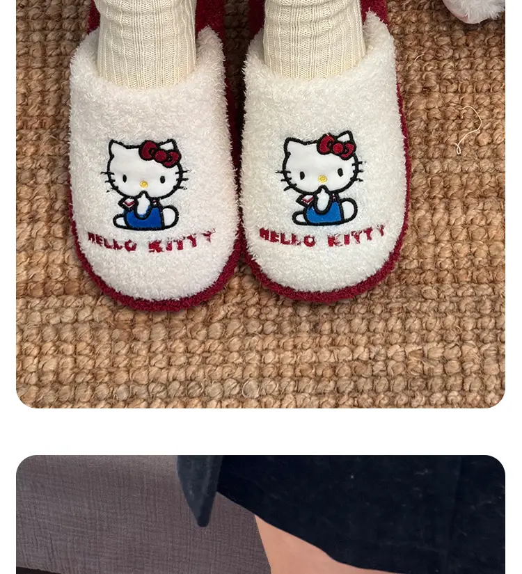Sanrio Genuine Cartoon Cotton Slippers for Women Winter Indoor Home Plush Slippers Home Thickeneded Warm Wool Slippers — feature 16