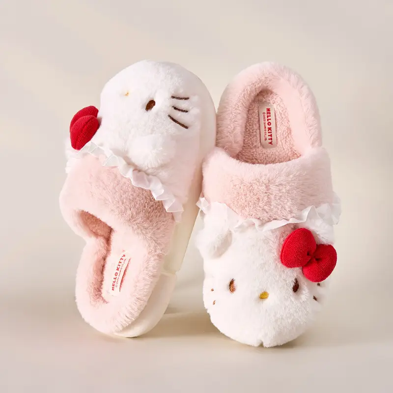Sanrio Genuine Cartoon Cotton Slippers for Women Winter Indoor Home Plush Slippers Home Thickeneded Warm Wool Slippers - Image 4