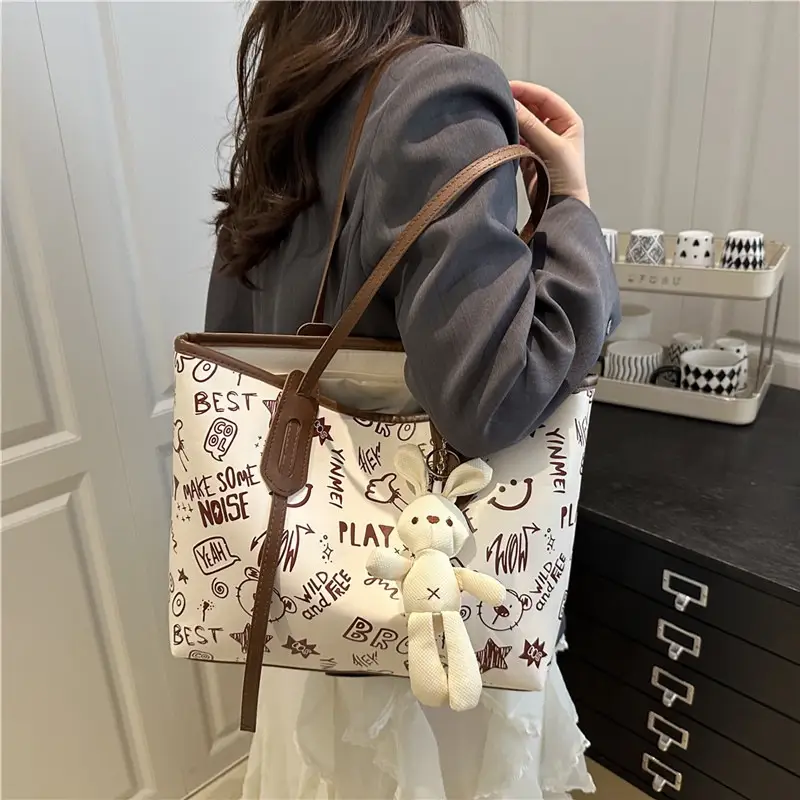 2025 New Autumn Shoulder Bag Black White Canvas Large Capacity - Image 6