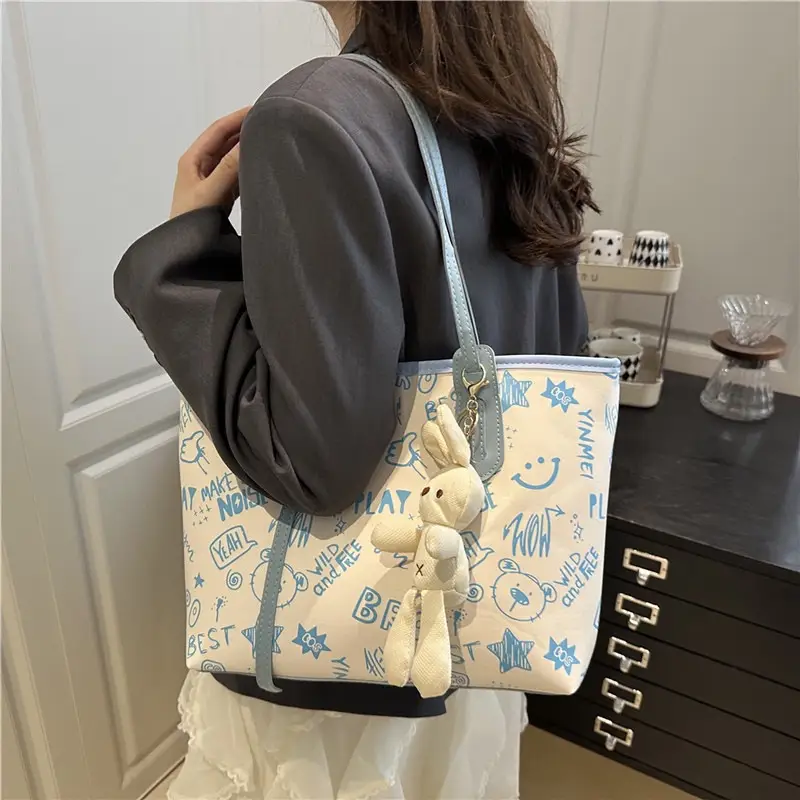 2025 New Autumn Shoulder Bag Black White Canvas Large Capacity - Image 7