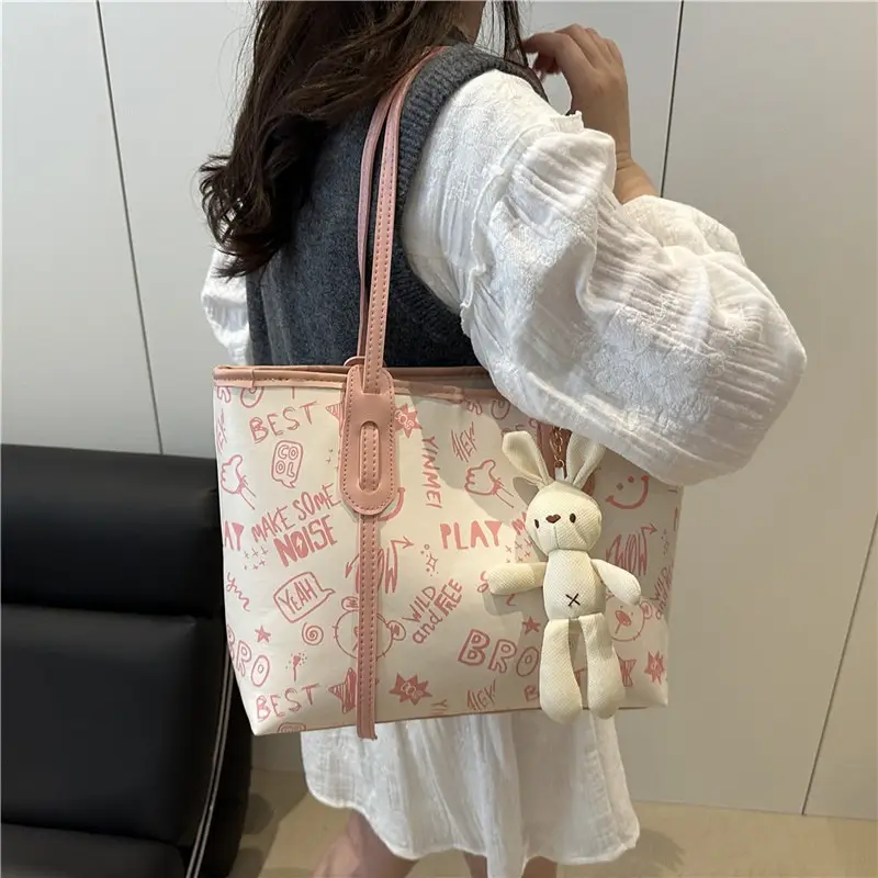 2025 New Autumn Shoulder Bag Black White Canvas Large Capacity - Image 8