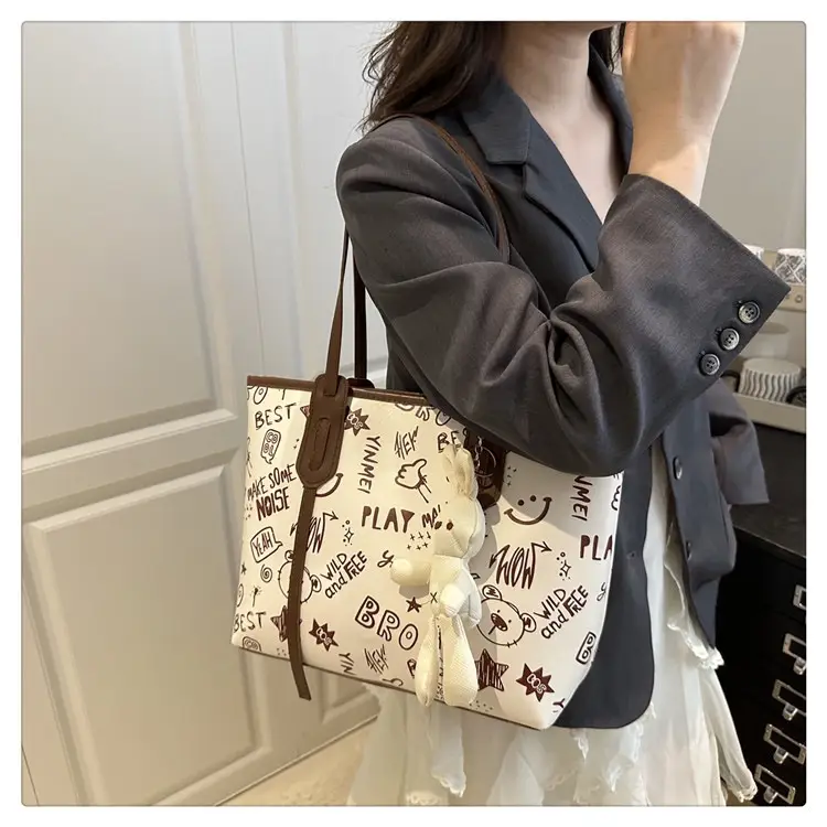 2025 New Autumn Shoulder Bag Black White Canvas Large Capacity — feature 11