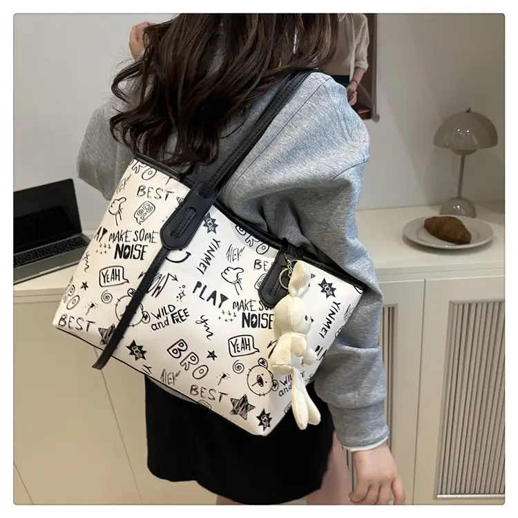 2025 New Autumn Shoulder Bag Black White Canvas Large Capacity — feature 20