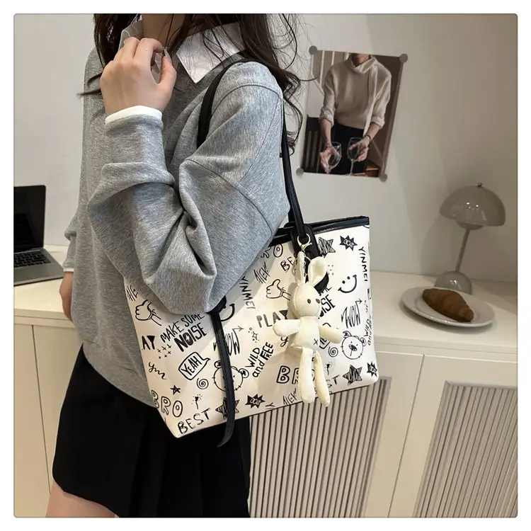 2025 New Autumn Shoulder Bag Black White Canvas Large Capacity — feature 21