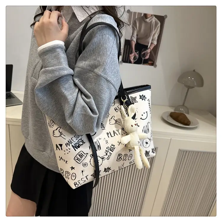 2025 New Autumn Shoulder Bag Black White Canvas Large Capacity — feature 22