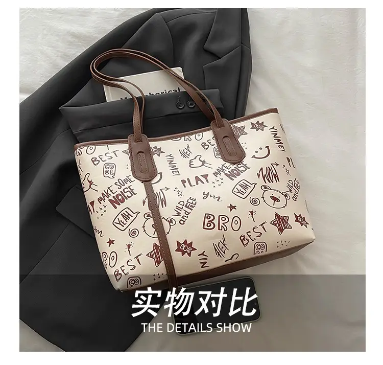 2025 New Autumn Shoulder Bag Black White Canvas Large Capacity — feature 9