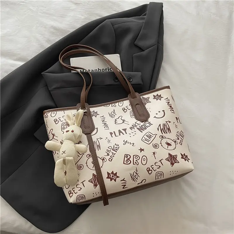 2025 New Autumn Shoulder Bag Black White Canvas Large Capacity - Image 3