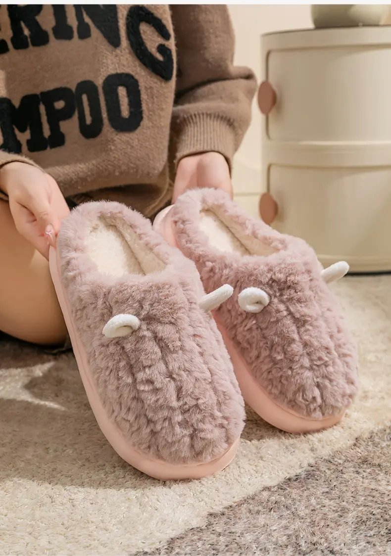 Thick-Soled Cotton Slippers for Women, Autumn and Winter Indoor New Style, Plush Warm Maternity Slippers — feature 15