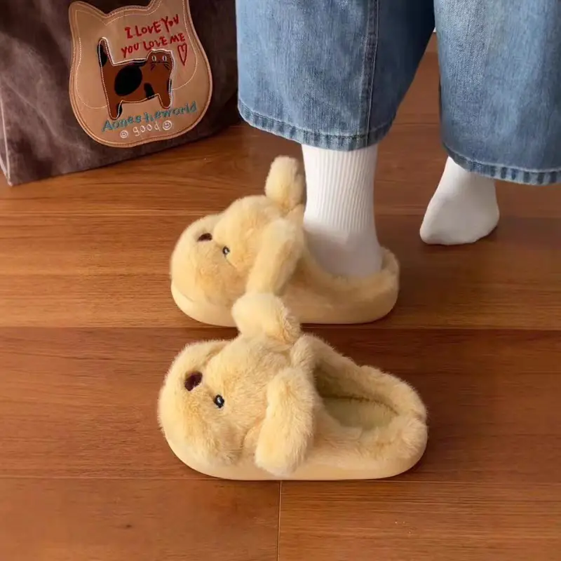 Cute Stuffed Puppy Cotton Slippers for Women - Image 5