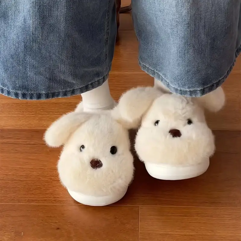 Cute Stuffed Puppy Cotton Slippers for Women — feature 12