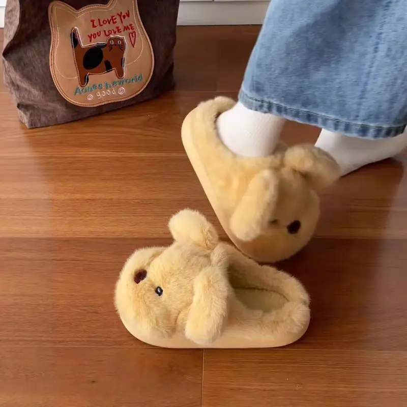Cute Stuffed Puppy Cotton Slippers for Women — feature 13