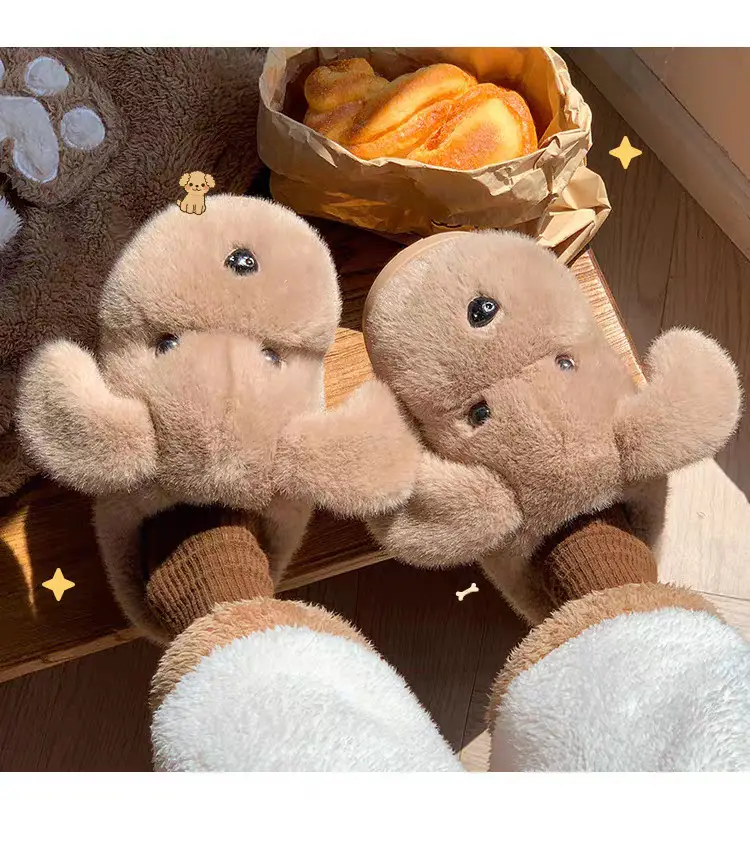 Cute Stuffed Puppy Cotton Slippers for Women — feature 21