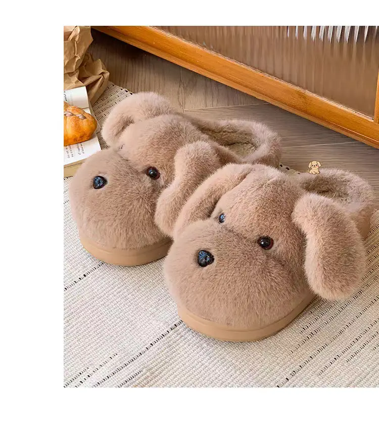 Cute Stuffed Puppy Cotton Slippers for Women — feature 28