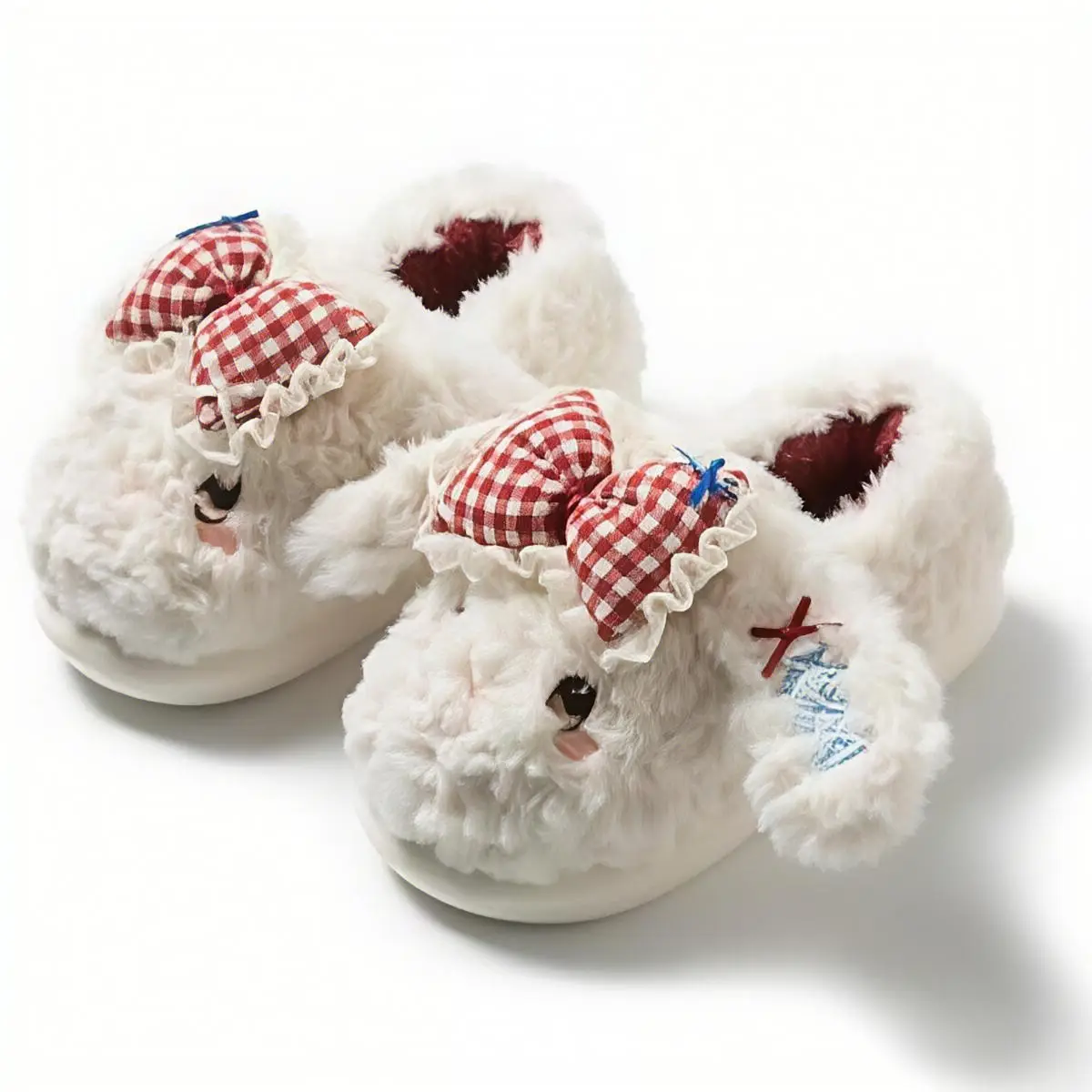 Autumn Winter Velvet Rabbit Bow Non-Slip Slippers for Women