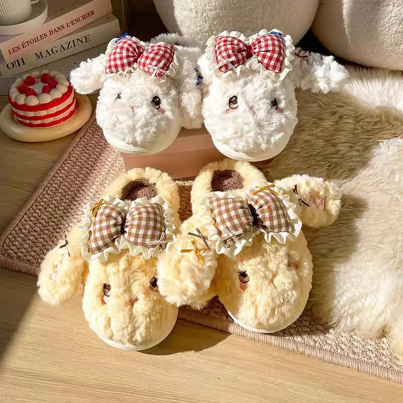 Autumn Winter Velvet Rabbit Bow Non-Slip Slippers for Women — feature 12