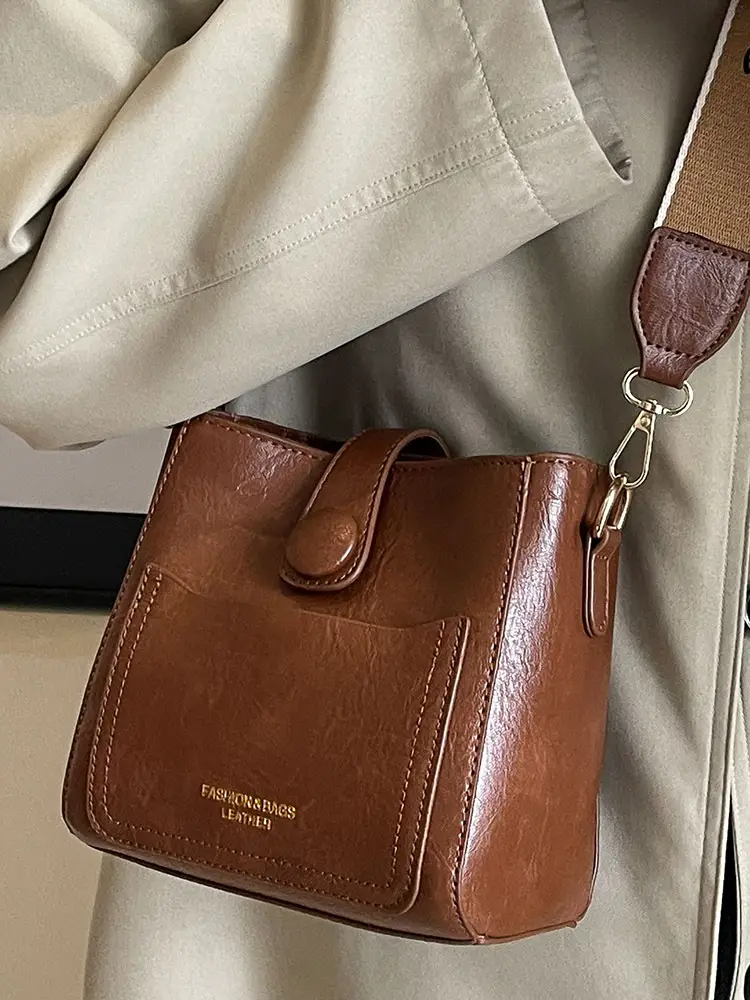 Korean Style Brown Leather Crossbody Bag for Women - Image 7
