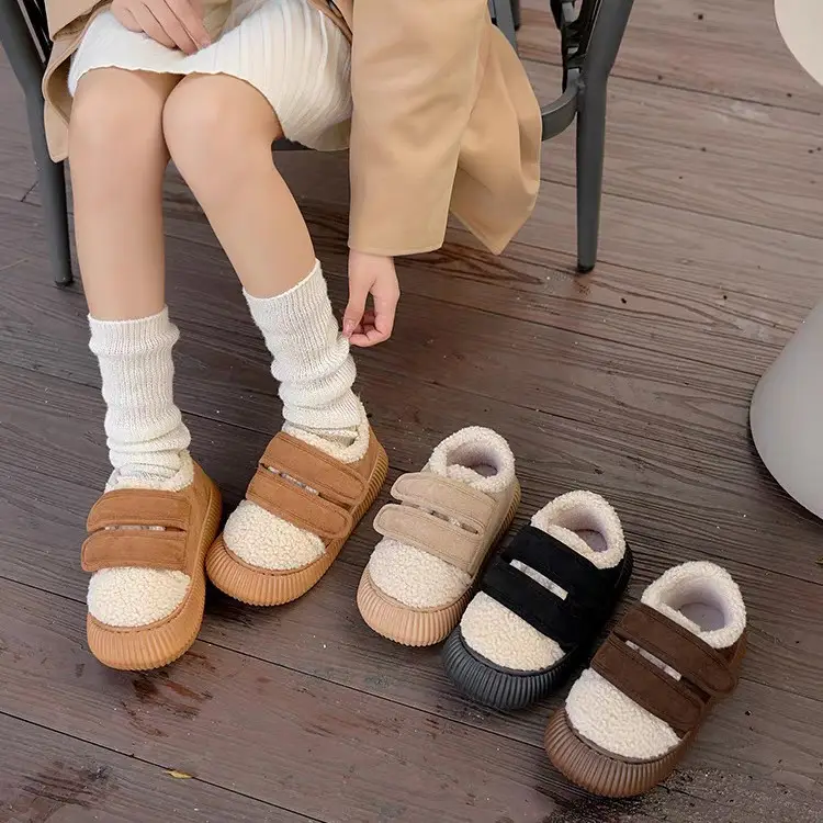 Women Cotton Slippers Warm Plush Indoor Non-Slip Velcro