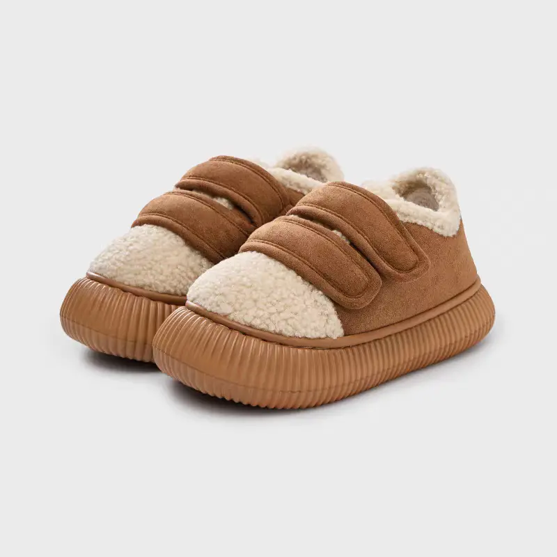 Women Cotton Slippers Warm Plush Indoor Non-Slip Velcro — feature 16