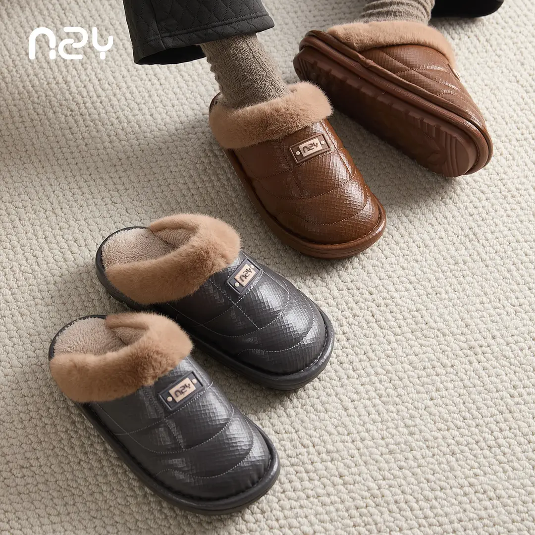 Nanbowan Men's Cotton Slippers Autumn and Winter Indoor Home Fleece-Lined Thickeneded Warm Pu Waterproof Extra Large Size Cotton Slippers Wholesale - Image 7