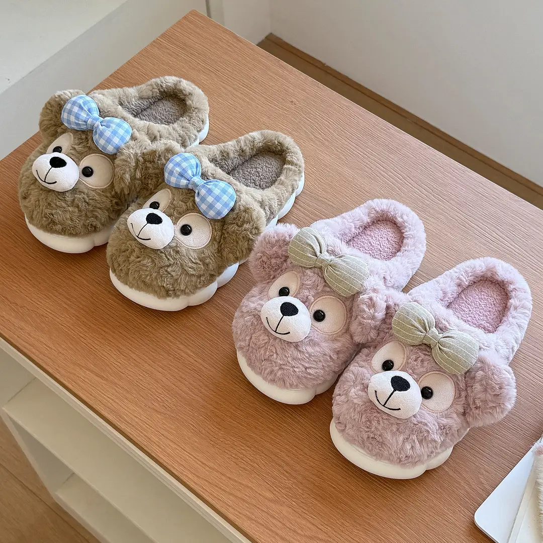 Soft and Comfortable Cotton Slippers for Autumn and Winter, Indoor Home Use, Fleece-Lined, Warm, Thick-Soled, Non-Slip, Women's Couple Slippers, Wholesale