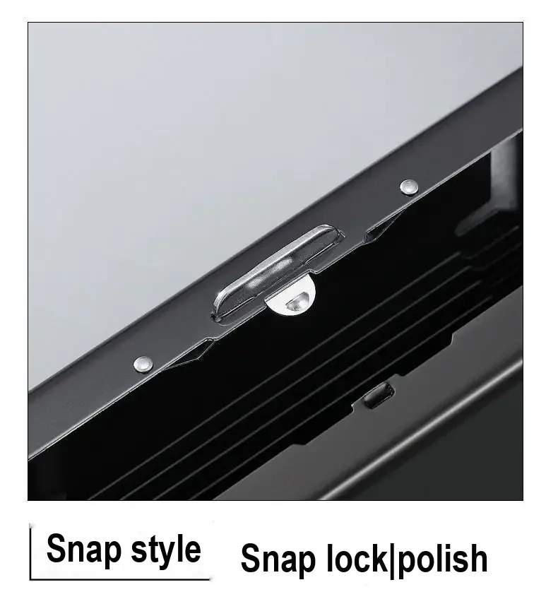 Close-up of the clasp on an open card holder
