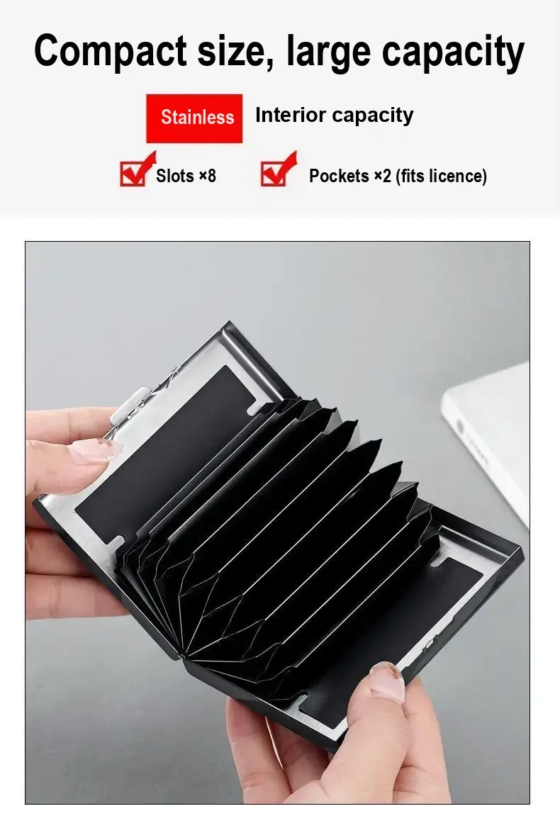 Open holder showing accordion compartments and interior layout