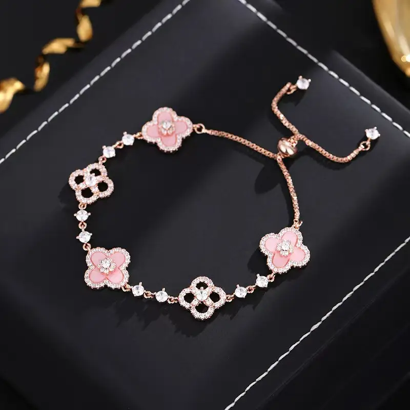 Lucky Clover Bracelet for Women with Pearl & Gold Silver