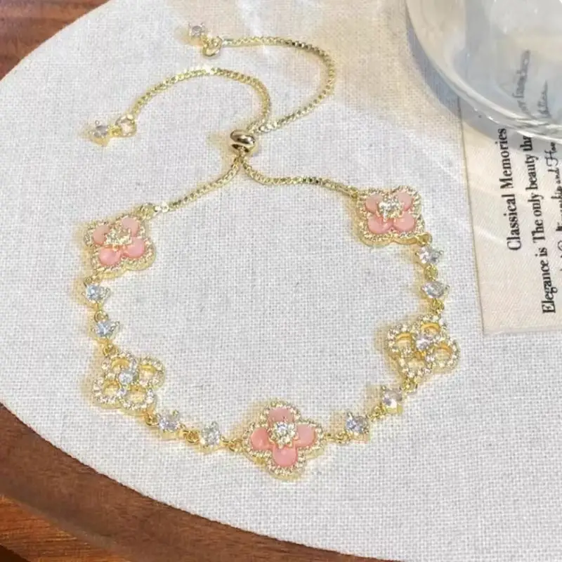 Lucky Clover Bracelet for Women with Pearl & Gold Silver