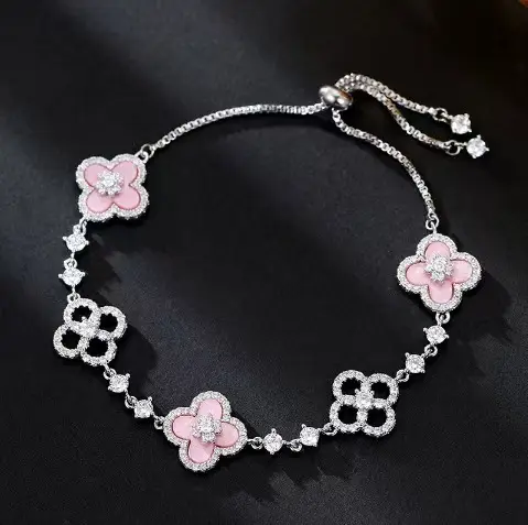 Lucky Clover Bracelet for Women with Pearl & Gold Silver