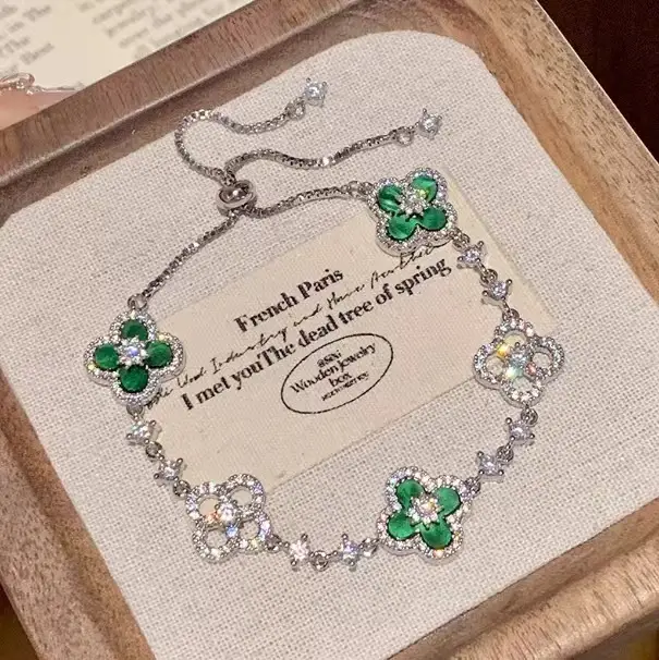 Lucky Clover Bracelet for Women with Pearl & Gold Silver