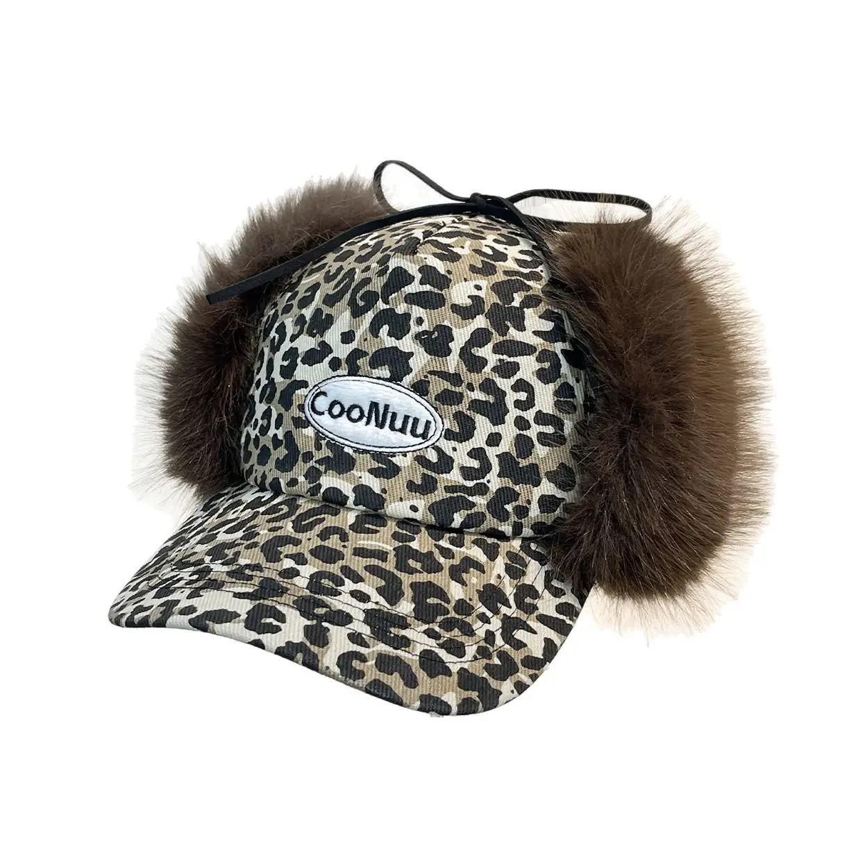 Women Leopard Print Winter Cap with Fur Trim - Image 6