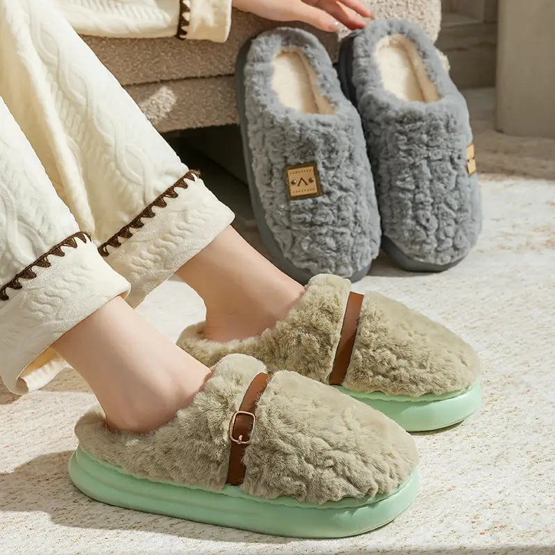 Men's Cotton Slippers for Autumn and Winter, Closed-Toe, Warm, Plush, Thickened, Soft-Soled, Lightweight, Comfortable, Couple's Home Maternity Shoes for Women