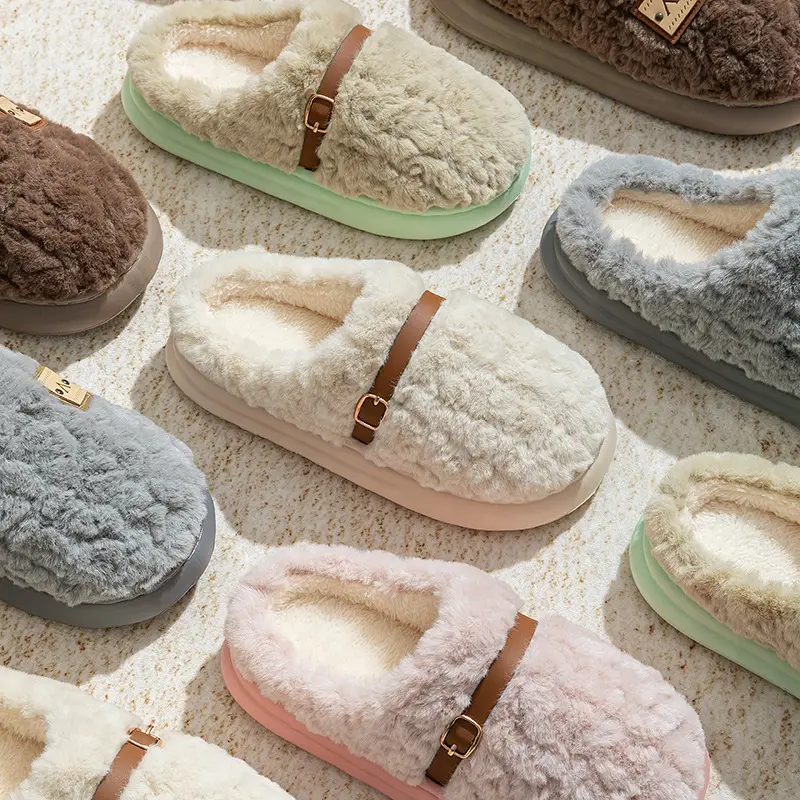 Men's Cotton Slippers for Autumn and Winter, Closed-Toe, Warm, Plush, Thickened, Soft-Soled, Lightweight, Comfortable, Couple's Home Maternity Shoes for Women