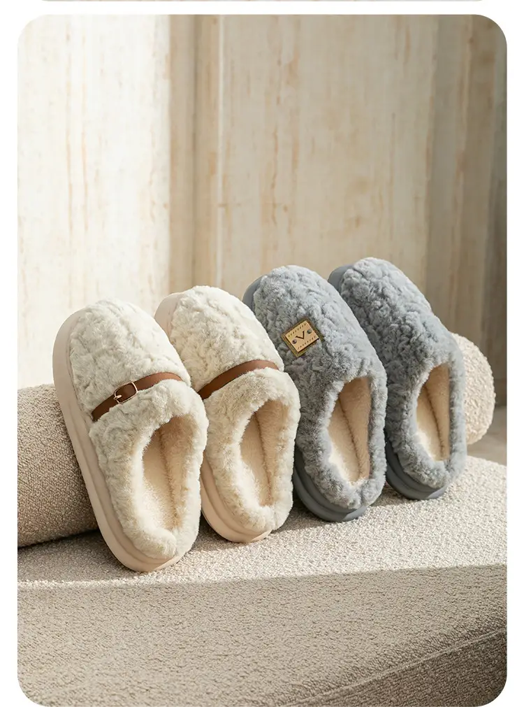 Men's Cotton Slippers for Autumn and Winter, Closed-Toe, Warm, Plush, Thickened, Soft-Soled, Lightweight, Comfortable, Couple's Home Maternity Shoes for Women — feature 15