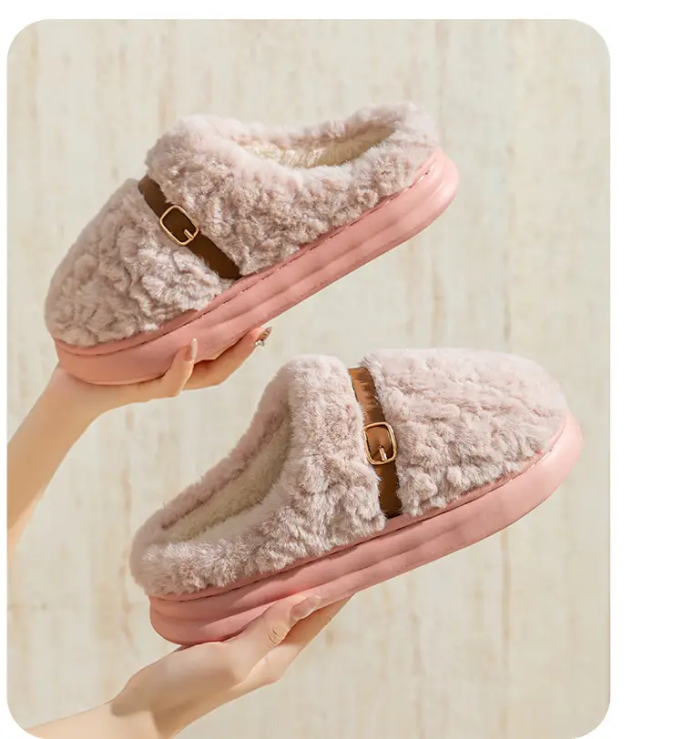 Men's Cotton Slippers for Autumn and Winter, Closed-Toe, Warm, Plush, Thickened, Soft-Soled, Lightweight, Comfortable, Couple's Home Maternity Shoes for Women — feature 20