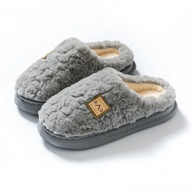 Men's Cotton Slippers for Autumn and Winter, Closed-Toe, Warm, Plush, Thickened, Soft-Soled, Lightweight, Comfortable, Couple's Home Maternity Shoes for Women