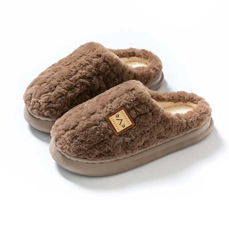 Men's Cotton Slippers for Autumn and Winter, Closed-Toe, Warm, Plush, Thickened, Soft-Soled, Lightweight, Comfortable, Couple's Home Maternity Shoes for Women